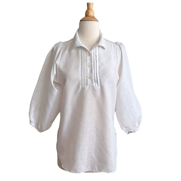 Vintage 70s YOU BABES Ivory Blouse – Puff Sleeve Pintuck Peasant Top Cottagecore - Picture 14 of 14